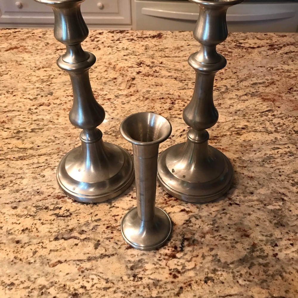 Vintage Trio Pewter Reed & Barton & Willbury Candlesticks Country Farmhouse
